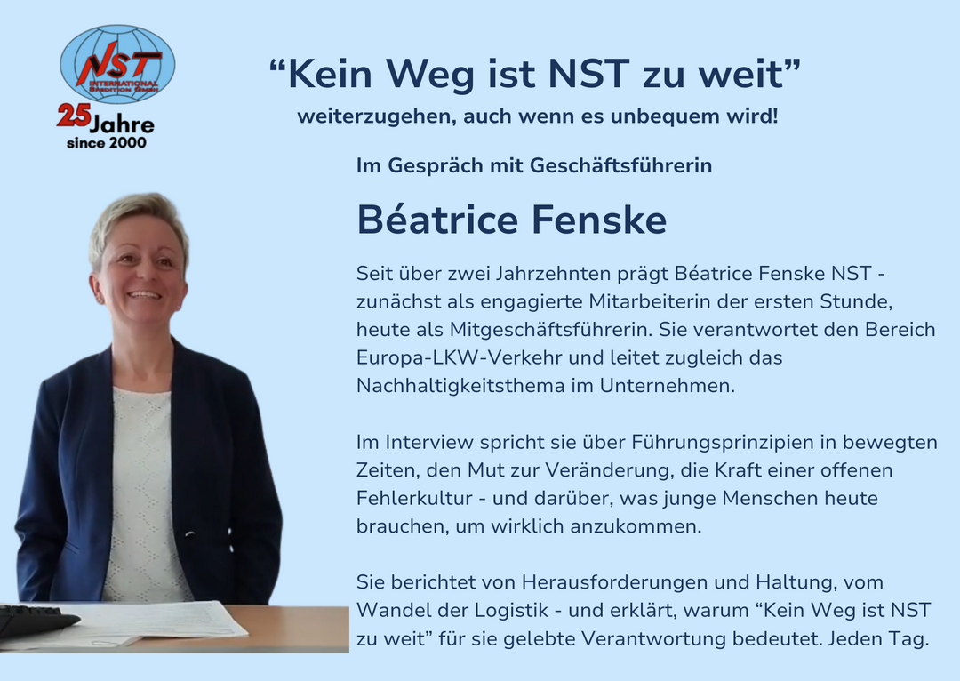 Béatrice Fenske im Gespräch: 25 Jahre „Kein Weg ist NST zu weit“ – weiterzugehen, auch wenn es unbequem wird!