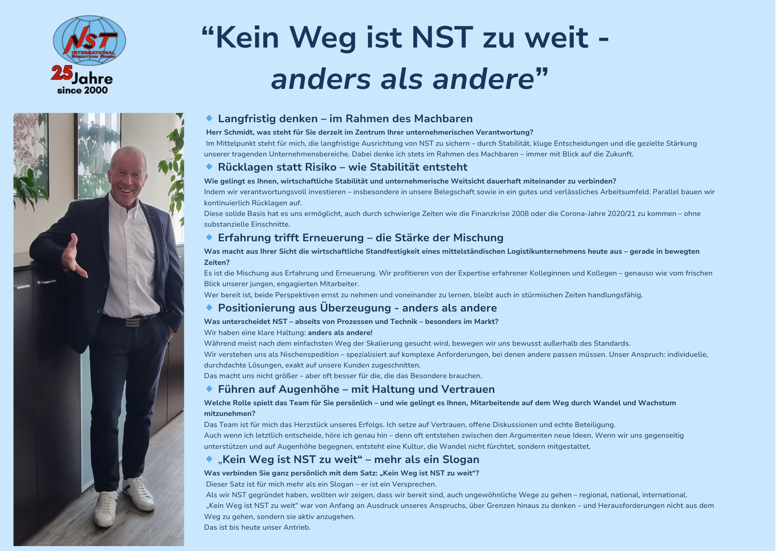 Karsten Schmidt im Gespräch: 25 Jahre „Kein Weg ist NST zu weit“ – wenn Strategien, Zahlen und Menschen zusammenwirken.